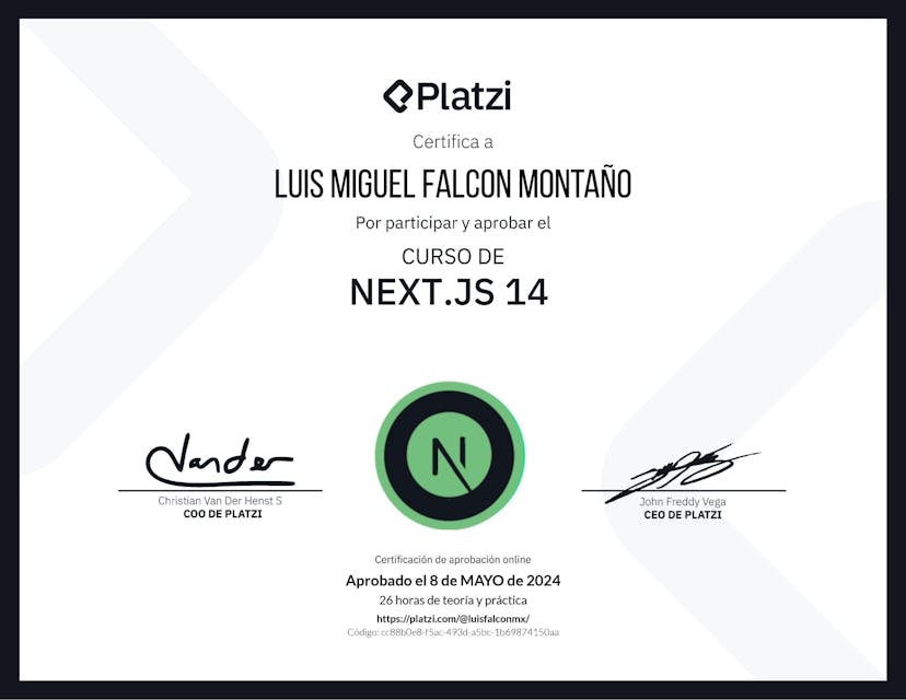 Certificate for Curso de Next.js 14